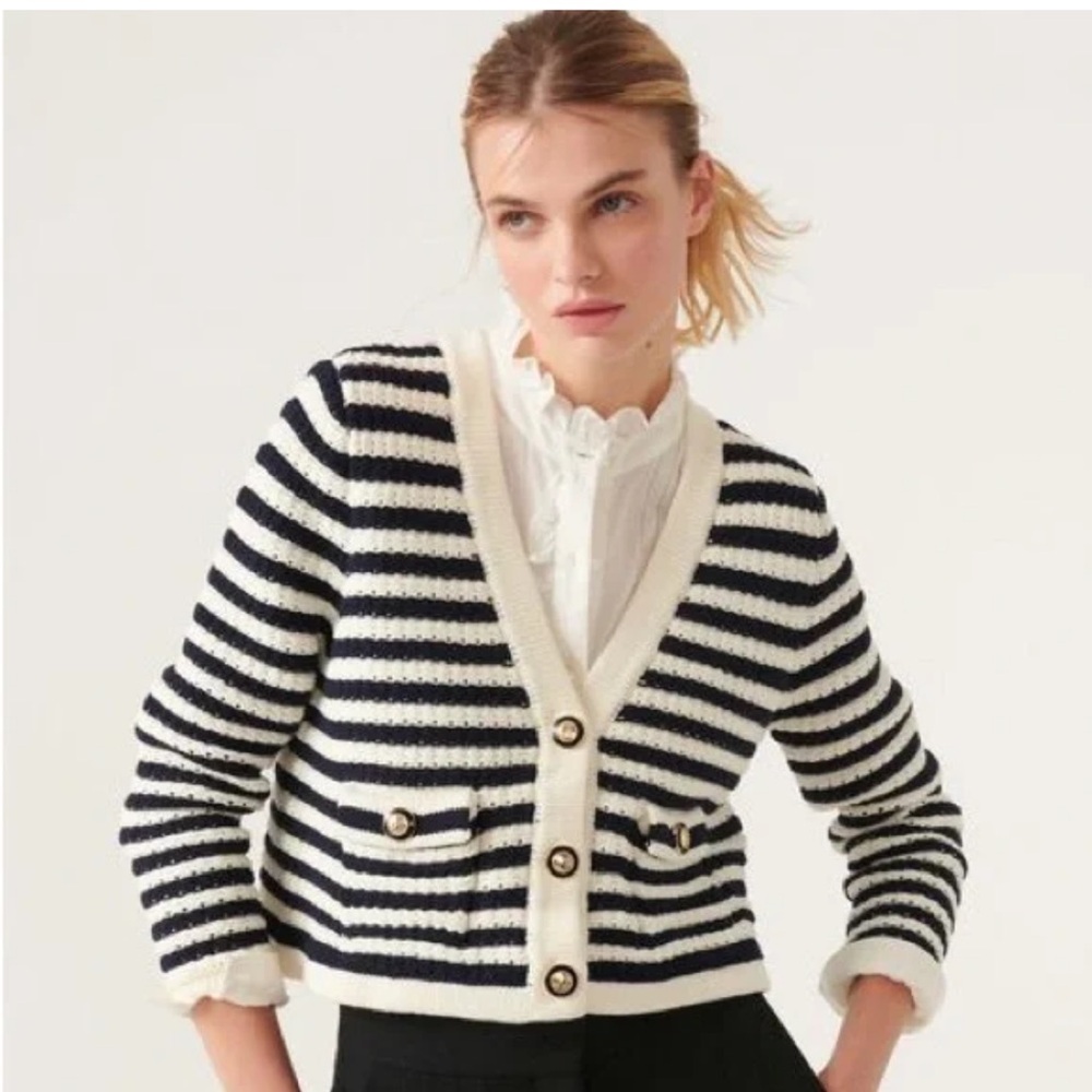 Ba&Sh Gamden Cropped Cardigan Stripe Military Buttons Ecru